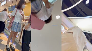 抄底跟男友出来逛街的Jk美眉